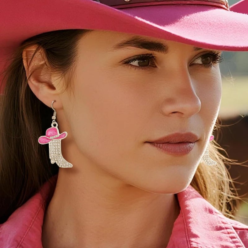 RechicGu Rhinestone Western Boots Earrings Cowgirl Cowboy Enamel Hat Bohemian Rodeo Boot Drop Dangle Earrings for Women - Image 2